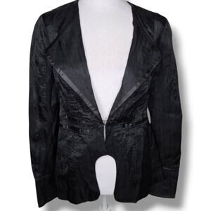 Free people Blazer Jacket Size 10 Tuxedo Goth Vamp victorian Black Satin